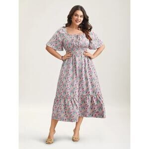 Plus Size 5X 28 Floral Flattering Square Neck Dress by BloomChic with Pockets